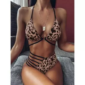 Купальник женский сплит-бикини Купальник леопардовый с вырезом Купальник Бикини S