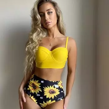 Купальники бикини с жесткой оберткой и высокой талией S жёлтый