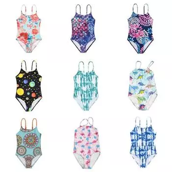 Купальники для девочек 4-8 лет, пляжная одежда, бикини с принтом, купальники для детей, девочек S