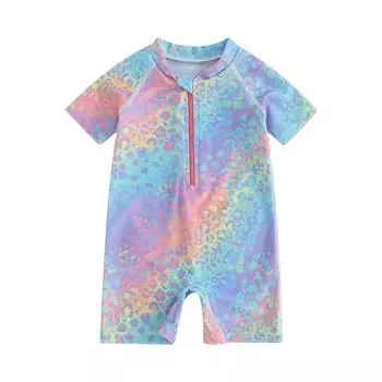 Купальники для девочек, летние леопардовые принты, молния, длинный рукав, пляжная одежда для малышей, купальные костюмы розовый