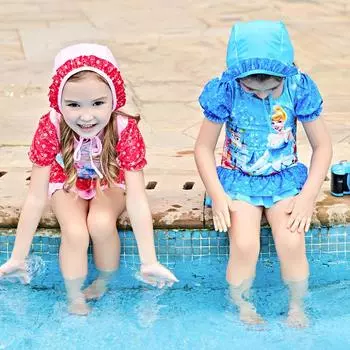 Купальники для девочек, летние милые детские цельные платья для девочек, купальник, детский купальный костюм с героями мультфильмов, комплекты купальных костюмов со шляпой