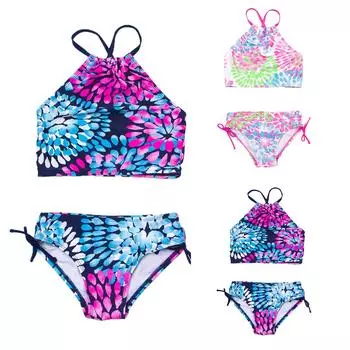 Купальники для девочек, новый купальник с разрезом и принтом капель воды, бикини на шнурке, костюм для детей 3-14 лет 11