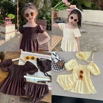 Купальники для девочек, простой модный однотонный детский купальник для девочек, мягкая летняя пляжная одежда, купальники, одежда для малышей 90cm кофейный