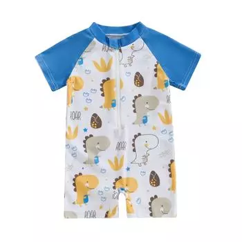Купальники для малышей для мальчиков 6, 12, 18, 24 месяцев, 3 лет, мультяшный принт морских организмов, купальник с короткими рукавами, купальные костюмы на молнии спереди 6-12 Months синий