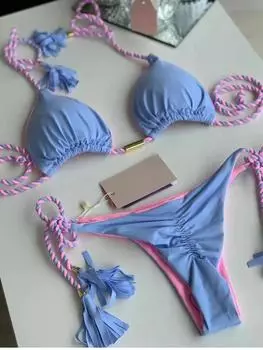 Купальники Пляжные наряды для отпуска Комплект бикини-стринги Купальники сексуальные женские бикини Треугольные бандажные женские наряды Пляжная одежда 2025 S