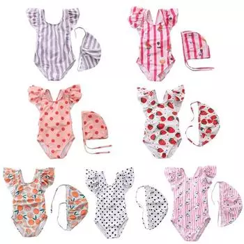 Купальники с рюшами для маленьких девочек Пляжная одежда принцессы с шапочками для плавания L