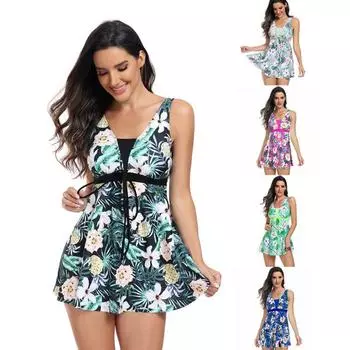 Купальники с тропическим принтом и узлом спереди, женский цельный купальник, платье, купальный костюм, пляжная одежда S