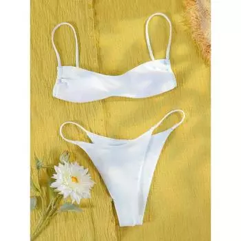 Купальники-стринги с эффектом пуш-ап, сексуальный купальник, женские костюмы из двух предметов, микро-стринги, белый цвет, купальные костюмы, пляжная одежда S