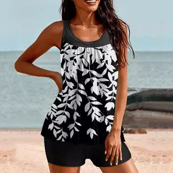 Купальники женские консервативные бикини плавательный плоский угол купальный костюм летний купальник с принтом S зелёный