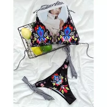 Купальники женские Купальники с леопардовым принтом Больше, чем грудь Леопардовый принт сплайсинг Ni Split Купальники в пляжном стиле S чёрный