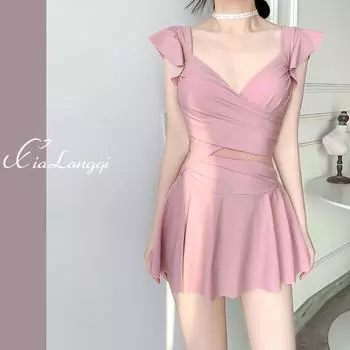 Купальники женские, живот и тонкая цельная юбка, стальная скобка собирает студентов, консервативный купальник S розовый