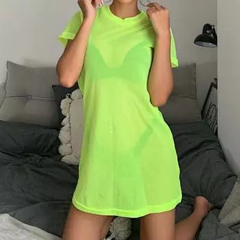 Купальный костюм, однотонная свободная пляжная рубашка, прозрачный пуловер для отдыха S оранжевый