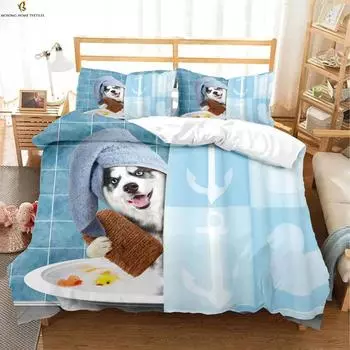 Купание Собаки Забавные Животные 3D Печатный Пододеяльник Детская Комната Постельное Белье Пододеяльник Наволочка 3 Части Машинная Стирка EU 135x200cm 2PCS