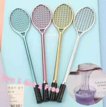 (Купи 1 получи 1 бесплатно) Прозрачная слизь, кремовая шпатлевка, клавиатура, ПВХ, ракетка для бадминтона, черная гелевая ручка, нейтральная ручка, угольная ручка 0,5 серебряный