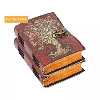 Купи 1 получи 1 в ПОДАРОК - Кожаный журнал ручной работы с дизайном Матери-Земли - Винтажная книга заклинаний, альбом для эскизов или дневник 7 x 5 in