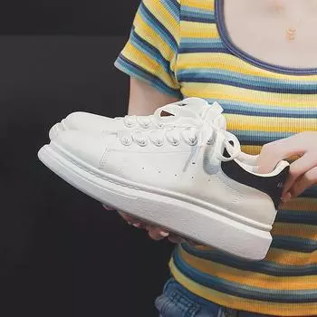 Купить модные белые туфли женские на толстой подошве трендовая спортивная обувь для отдыха 35