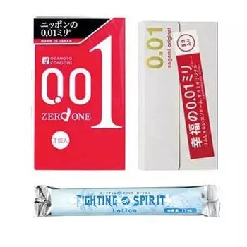 купить Okamoto Zero One 3 шт. Sagami Original 001 5 шт. Лосьон Fighting Spirit 12 мл [Оптовый набор] 0,01 мм + +