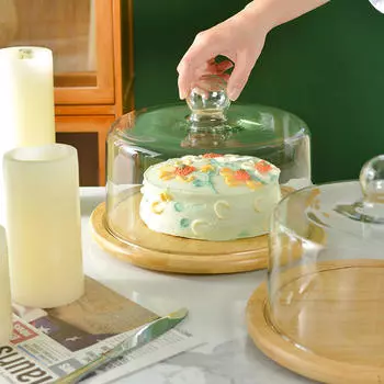 Купол для торта, вращающаяся подставка, демонстрационный поднос для сервера, сервировочное блюдо для салата, стеклянная прозрачная крышка 210x157mm