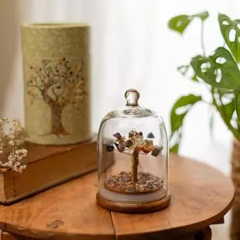 Купол Кристальное Дерево Чакр | Бонсай из драгоценных камней в куполе для исцеления, энергетического баланса, медитации |