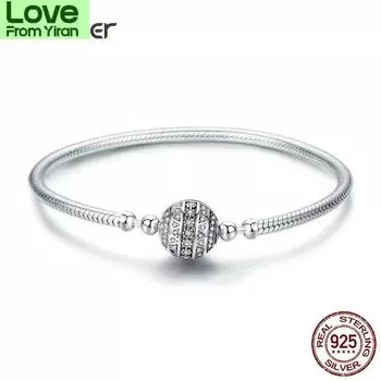 Купон Скидка $2 100% 925 стерлингового серебра ослепительный прозрачный фианит круглый браслет-змея с застежкой ювелирные изделия из стерлингового серебра Scb062 19cm