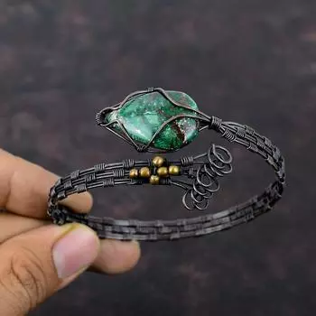 Куприт хризоколла драгоценный камень браслет манжета обернутый медной проволокой регулируемый браслет ручной работы обернутый медной проволокой ювелирный браслет для подарка