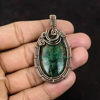 Куприт Хризоколла Кулон Драгоценный Камень Кулон Медная Проволока Обернутый Кулон Медные Ювелирные Изделия Ручной Работы Женский Кулон Подарок Для Него Дизайнерский Кулон
