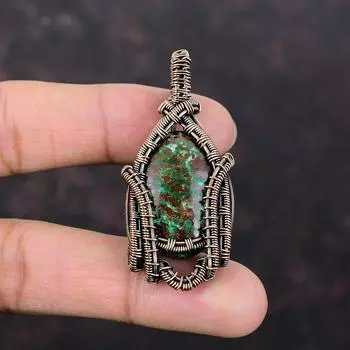 Куприт Хризоколла Кулон Медная проволока Обернутая драгоценным камнем Кулон Уникальный медный дизайн Ювелирные изделия Кулон ручной работы Ювелирные изделия в проволочной обертке Для подарка