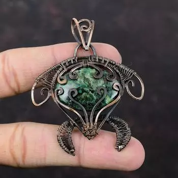 Куприт, хризоколла, медная проволока, кулон с драгоценным камнем, медные украшения, черепаха, кулон, кулон ручной работы, проволочная обмотка, ювелирные изделия для подарка