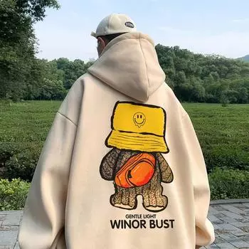 Кураиши Казуки интернет знаменитость медведь толстовка с капюшоном мужская весна и осень стиль американский ретро 500 г тяжелый большой размер oversize S