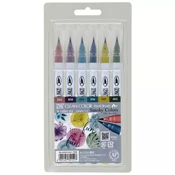 Kuretake Color Pen Brush Pen ZIG Clean Color Real Brush 6 цветов Smoky Color RB-6000AT/6VF