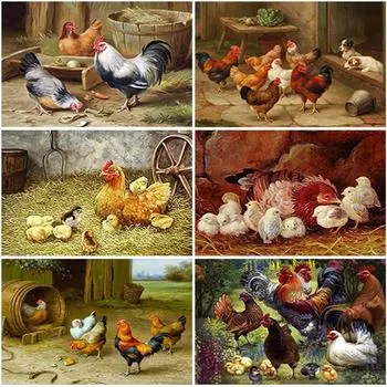 Курица 5D Алмазная вышивка Полный Круглый Курица Алмазная картина Животные Изображение Стразы Алмазная мозаика Вышивка крестом Full Round 15x20CM