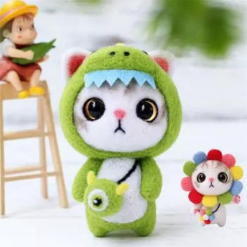 (Курица Кунг Пао)Милый кот узор ручной работы DIY тыкать шерстяной войлок материал производственная упаковка 13.5*9.5*5 cm