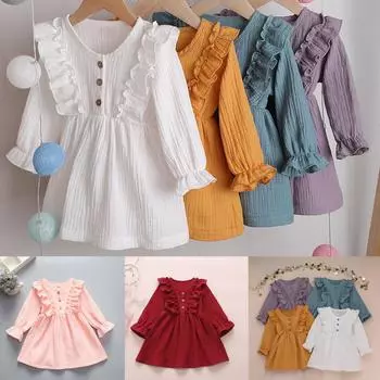 (Курица Кунг Пао)Однотонное льняное праздничное платье принцессы с пуговицами для маленьких девочек, одежда 120 зелёный