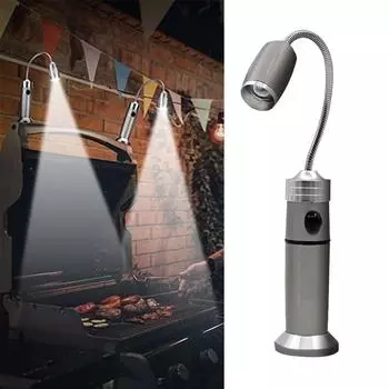 (Курица Кунг Пао) Светодиодный светильник для барбекю на алюминиевом магнитном основании с гибкой гусиной шеей на 360 градусов one size серебряный