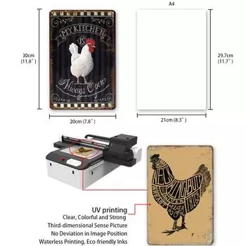 Курица Металлический Плакат Винтажная Жестяная Вывеска Петух Курица Ретро Табличка Тарелка Фермерский Дом Декор Стены Фермы Ретро Металлический Плакат Табличка 20*30 20x30cm
