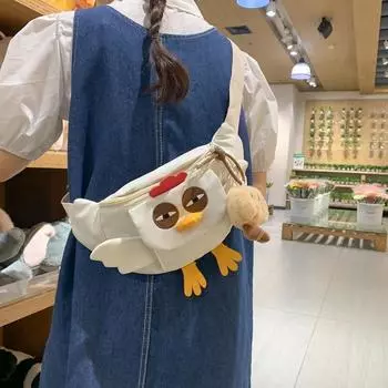 Курица сумка через плечо женская мультфильм нейлоновая нагрудная сумка студенческая сумка через плечо чёрный