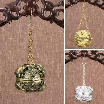 Курильница, декоративная, из чистой латуни, художественная, изысканная, уменьшает беспокойство, ретро, полая, печь для ароматерапии, автомобильная подвеска для дома