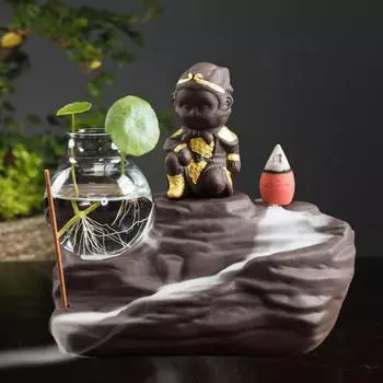 Курильница для благовоний Sun Wukong, фиолетовая керамика, курильница с обратным потоком, курильница для благовоний с гидропонной вазой для домашнего декора