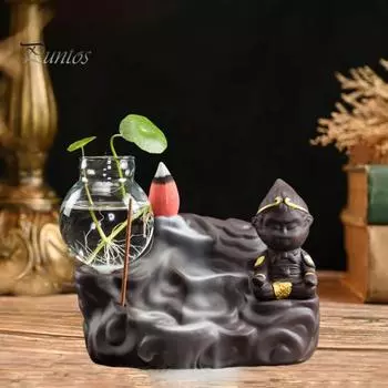 Курильница для благовоний Sun Wukong, фиолетовая керамика, курильница с обратным потоком, курильница для благовоний с гидропонной вазой для домашнего декора D