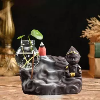 Курильница для благовоний Yousheng Sun Wukong, фиолетовая керамика, курильница с обратным потоком, курильница для благовоний с гидропонной вазой для домашнего декора
