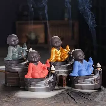 Курильница для благовоний Zen с функцией обратного потока - креативная керамическая фиолетовая глина для монахов, курильница для йоги с обратным потоком (Без благовоний)