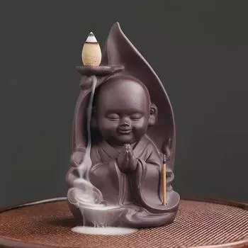 Курильница для благовоний Zen The Little Monk Home Decorations Фиолетовая глина Водопадная курильница для благовоний с обратным потоком Держатель для благовоний - Без благовоний