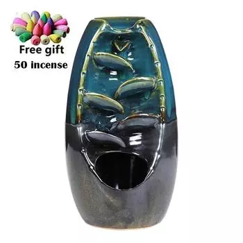 Курильница ремесленная керамическая курильница водопад ароматерапия орнамент incense burner+50 incense синий