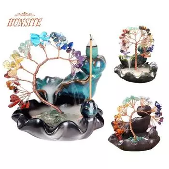 Курильница с водопадом, искусственный хрустальный камень, украшение из смолы в виде счастливого дерева, держатель для рукоделия B