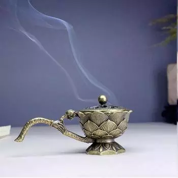 Курильница Zen Lotus с крышкой, 1 шт. — идеально подходит для студии йоги, домашнего декора и Рождества — включает в себя благовония из сандалового дерева и линейные благовония медный