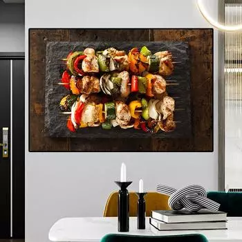 Куриные шашлычки, настенные панно для барбекю, вкусная еда, холст, картина, настенное искусство для кухни, ресторана, домашний Настенный декор, Cuadros 20cm40cm NoFrame