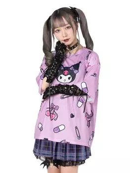 Kuromi T Фиолетовый Мечтательный Милый Болезненный Милый Массовое Производство Шахтный Тип ACDC RAG Sanrio [ACDC Rag] Женский Мужской фиолетовый