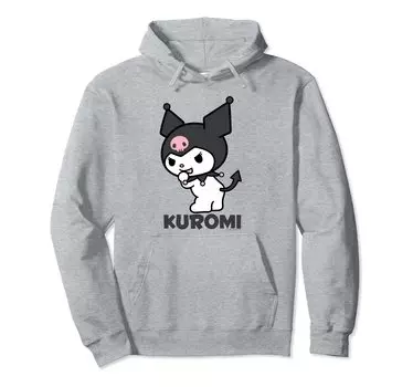 Толстовка с капюшоном Kuromi US design, шлепанцы серый