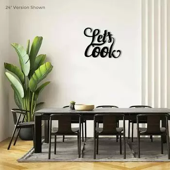 Курсивное искусство «Let s Cook» – красивый прочный стальной декор для интерьера комнаты и элегантные художественные изделия из металла светло-серый