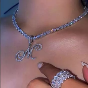 Курсивные буквы кубического циркония, первоначальное имя, ожерелье, ювелирные изделия в стиле хип-хоп, золотого, серебряного цвета, подвеска в виде алфавита, ожерелья A серебряный